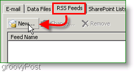 Näyttökuva Microsoft Outlook 2007 Luo RSS-syöte
