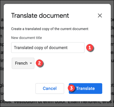 Käännösvaihtoehdot Google Docsissa