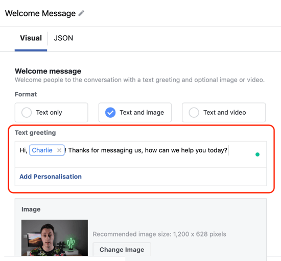 Kuinka kohdistaa lämpimät liidit Facebook Messenger -mainoksilla, vaihe 12, Messenger-kohteen mukautetun mallin mukauttamisen esimerkki