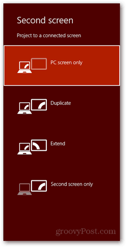  Windows 8 pikanäppäin yhdistä uusi näyttövalintaikkuna pc-näyttö kaksoiskappale laajentaa vain toisen näytön