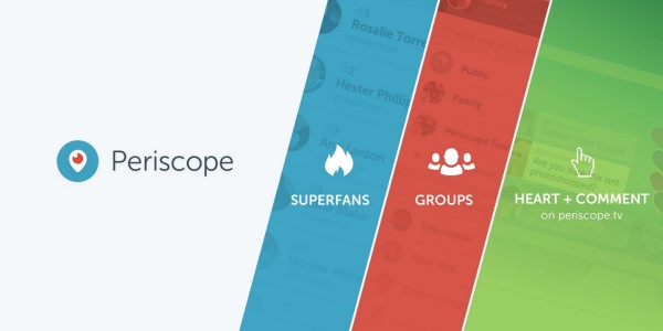 Periscope ilmoitti kolmesta uudesta tavasta olla yhteydessä yleisöihisi ja Periscopen yhteisöihin - superfaneilla, ryhmillä ja kirjautumalla sisään Periscope.tv-sivustoon.