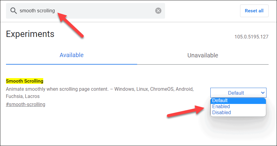 Chromen sujuvan vierityksen ottaminen käyttöön tai poistaminen käytöstä PC: llä