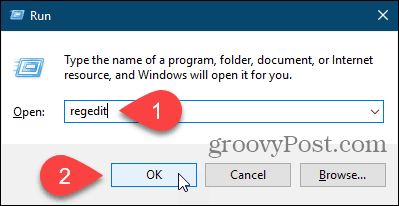 Avaa Rekisterieditori Windowsin Suorita-valintaikkunassa