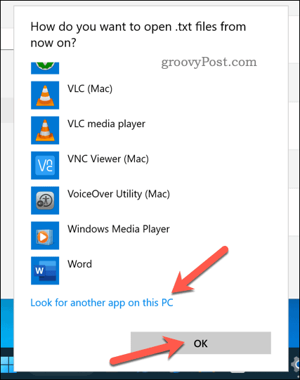 Sovelluksen valitseminen tiedostotyypin avaamiseksi Windows 11:ssä