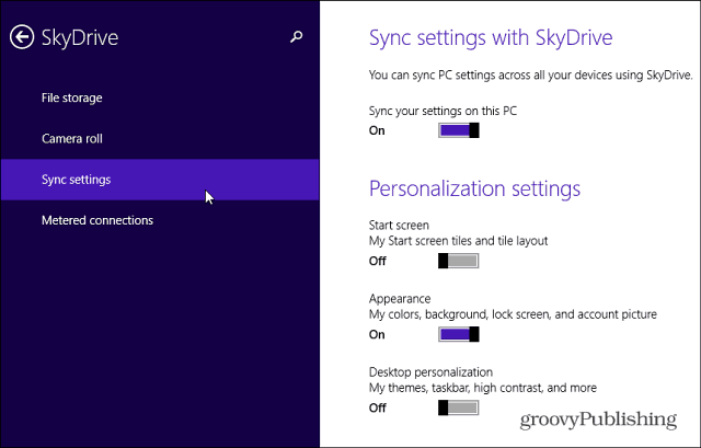 SkyDrive-synkronointiasetukset