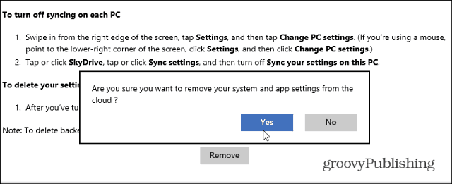 Poista synkronoidut tiedot SkyDrivestä Windows 8.1: ssä