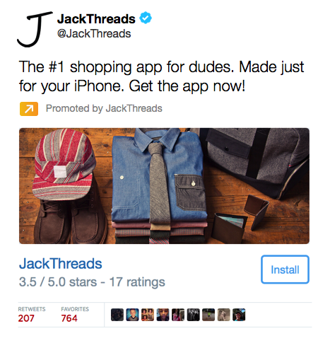jack threads -sovelluskortin twiitti