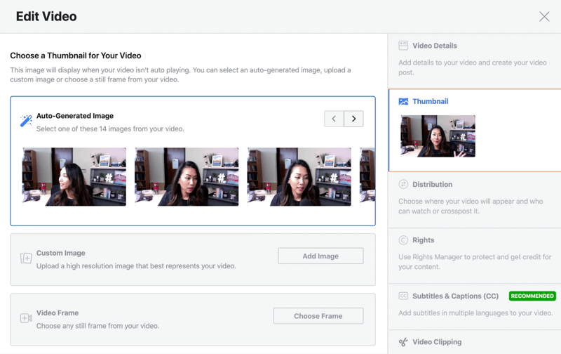 facebook live stream muokkaa videovaihtoehtoa valitsemalla automaattisesti luotu pikkukuva
