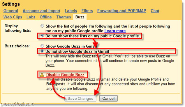 Kuinka poistaa Google Buzz käytöstä ja poistaa se