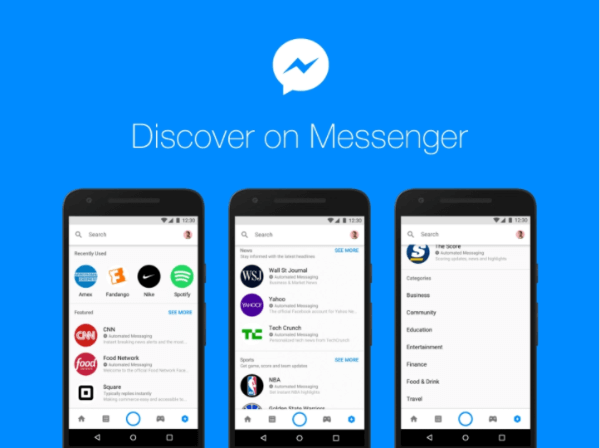 Facebookin uusi Discover-keskus Messenger-alustalla antaa ihmisille mahdollisuuden selata ja löytää botteja ja yrityksiä Messengeristä.