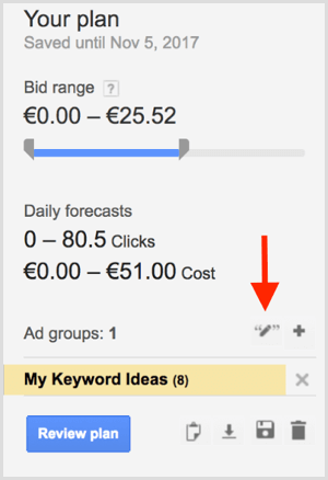 Google AdWords Keyword Planner -hakutyyppi