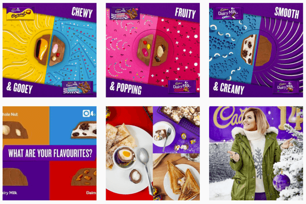 Cadbury'sin Instagram-syöte keskittyy niiden ikoniseen violettiin väriin.