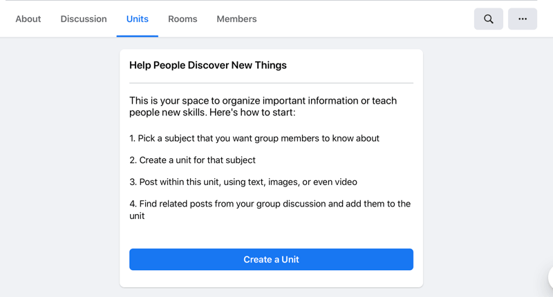 vaihtoehto luoda yksikkö facebook-yksiköihin laatikko-välilehti