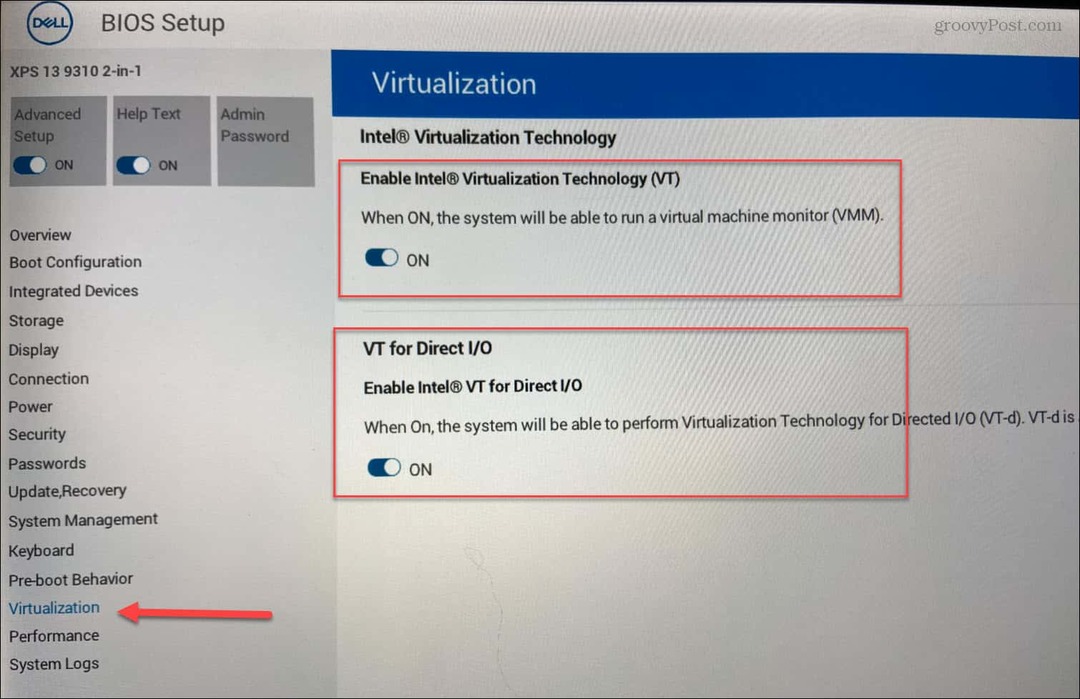 BIOS Ota virtualisointi käyttöön