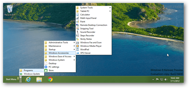 Luo Makeshift-Käynnistä-valikko Windows 8: ssa työkalurivillä