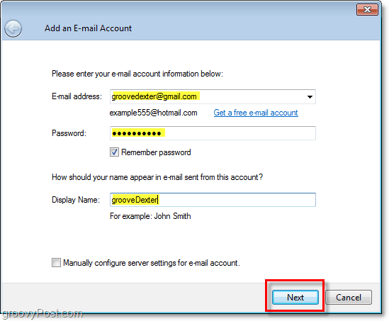 kirjoita sähköpostitilin käyttöoikeustiedot Windows Live Mail -sivulle