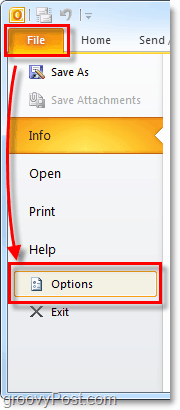 avaa Outlook 2010 -vaihtoehdot