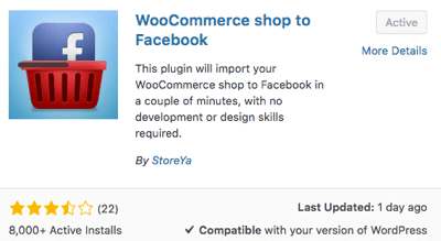 Valitse ja aktivoi WooCommerce Shop to Facebook -laajennus.