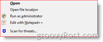 Lisää Suorita eri käyttäjänä Windowsin Resurssienhallinnan kontekstivalikkoon Vista ja Server 2008:: groovyPost.com