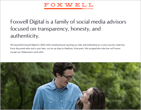 Andrew Foxwell johtaa Foxwell Digitalia vaimonsa kanssa. Heidän verkkosivullaan yläosassa näkyy Foxwell Digital -logo ja sen jälkeen teksti "Foxwell Digital on sosiaalisen median neuvonantajien perhe avoimuudesta, rehellisyydestä ja aitoudesta. " Tämän tekstin alapuolella on kuva Andrewsta ja hänen vaimostaan ​​katsomassa toisiaan vihreiden, vehreiden puiden edessä.