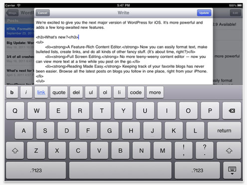 WordPress-sovelluksen iPad-työkalu