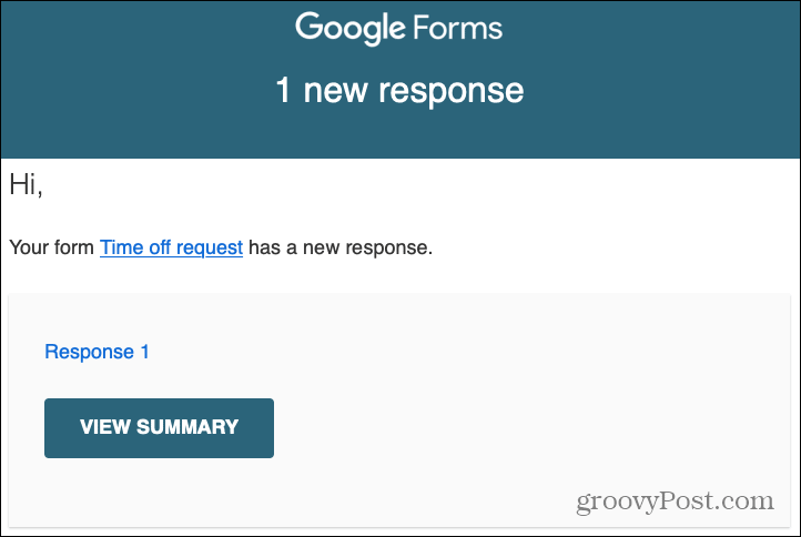 Google Forms Responses -sähköpostihälytys