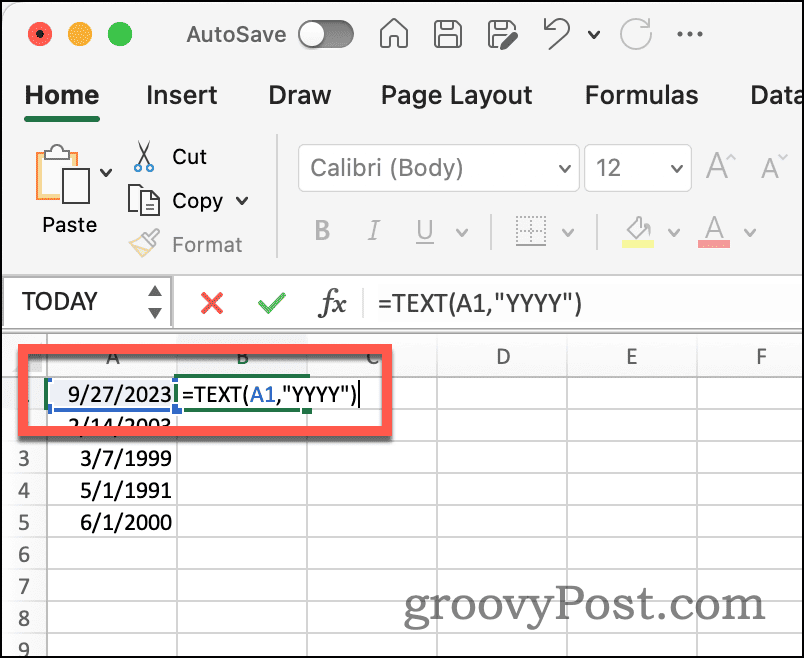 Excelin tekstifunktio poimimaan vuoden päivämäärästä