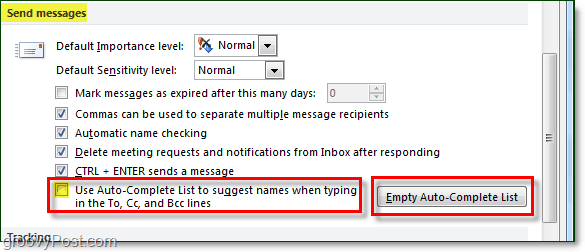 poista automaattinen täydennys käytöstä Outlook 2010:ssa ja tyhjennä automaattisen täydennyksen välimuisti