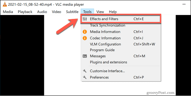 VLC Effects and Filters -valikon avaaminen Windowsissa