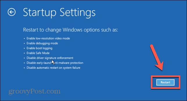 Windows 11 käynnistysasetukset käynnistyvät uudelleen