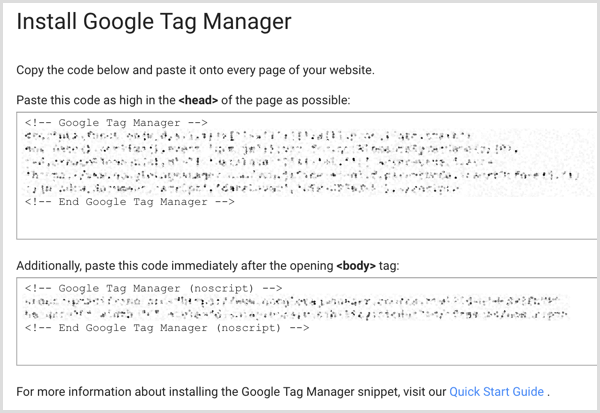 Google Tag Managerin asennuskoodi verkkosivustolla