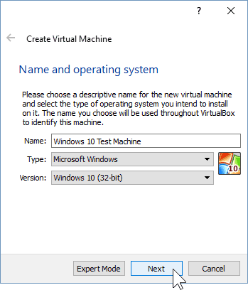 02 Nimeä uusi virtuaalikone (Windows 10 Install)