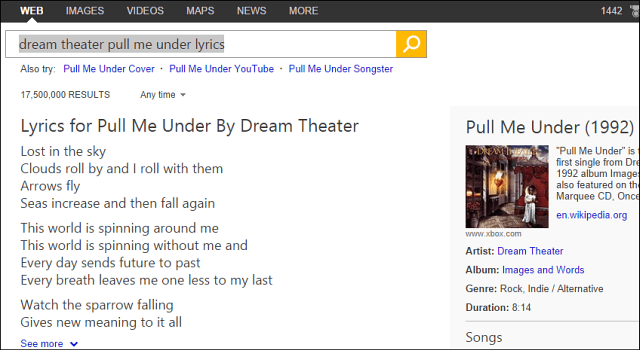 Google kopioi Bingin, lisää laulusanat hakutuloksiin