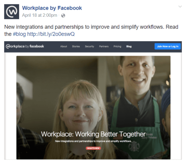 Facebook ilmoitti useita uusia integraatioita ja kumppanuuksia Workplace by Facebook -tiimin viestintätyökalulla.