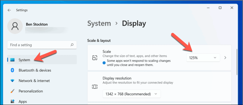 Muuta asteikkoa Windows 11:ssä