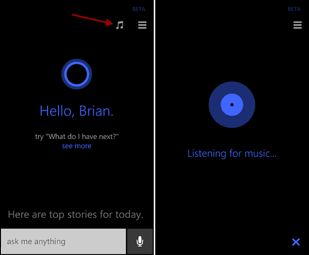Käytä Cortanaa Windows Phone 8.1: ssä kappaleiden tunnistamiseen