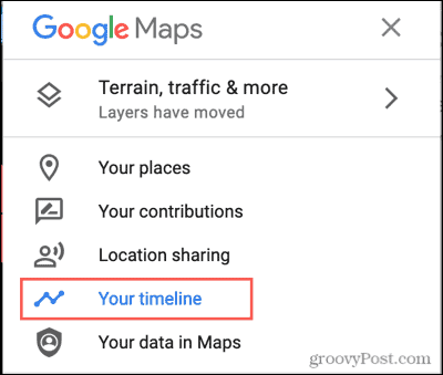 Google Maps -valikko, aikajanasi