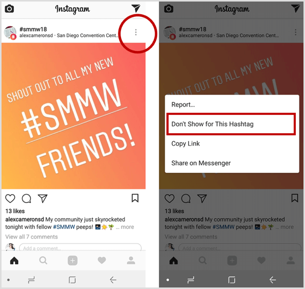 Instagram-viesti ei näytä tätä hashtagia