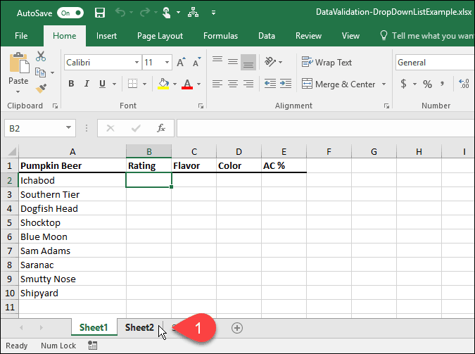 Avattavien luetteloiden luominen käyttämällä tietojen validointia Microsoft Excelissä