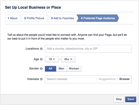 facebook-paikallisen yrityksen sivun ensisijainen yleisö
