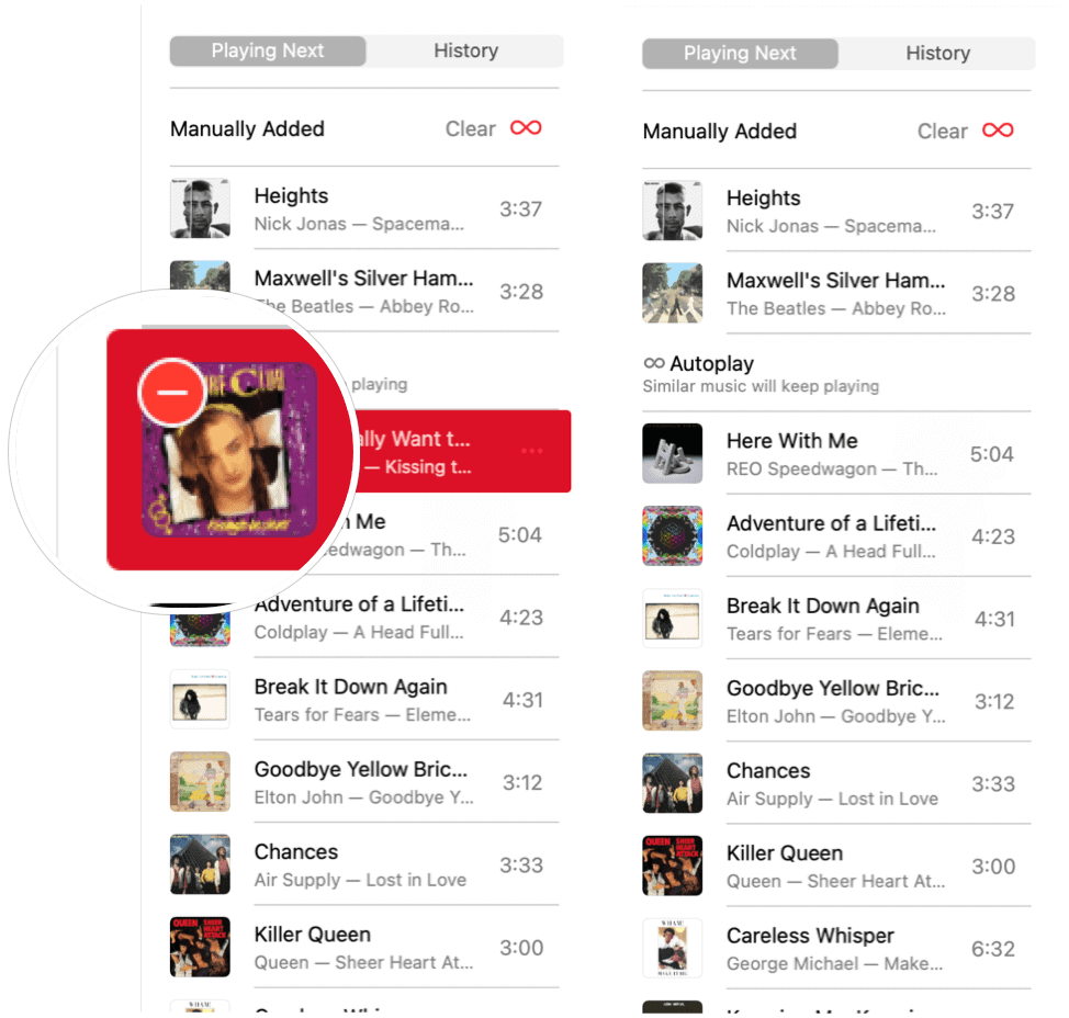 Apple Music Autoplay poista kappale