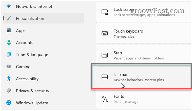 Tehtäväpalkin asetukset Windows 11