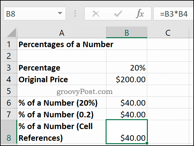 Prosentit luvusta, näytetty Microsoft Excel -sovelluksessa