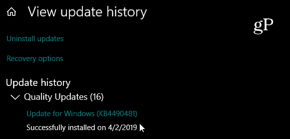 Windows 10 kumulatiivinen päivitys KB4490481