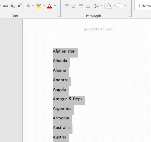 Lajiteltu luettelo Microsoft Wordissa