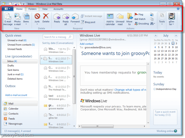 viileä uusi nauha Windows Live Mailille