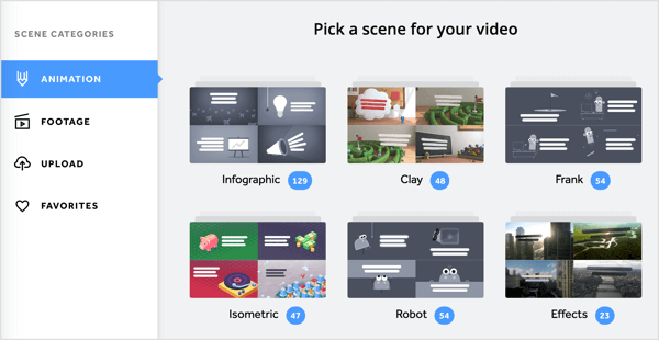 Voit lisätä erilaisia ​​animaatioita ja videomateriaalia Biteable-videoosi.