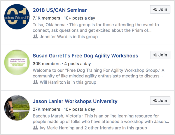 esimerkkejä Facebook-ryhmistä tapahtuman osallistujille