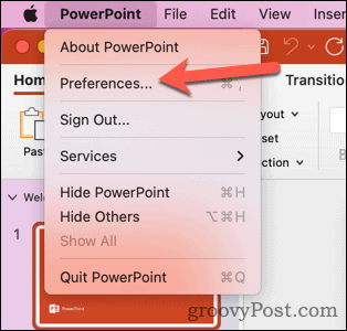 Avaa Mac PowerPoint -asetukset