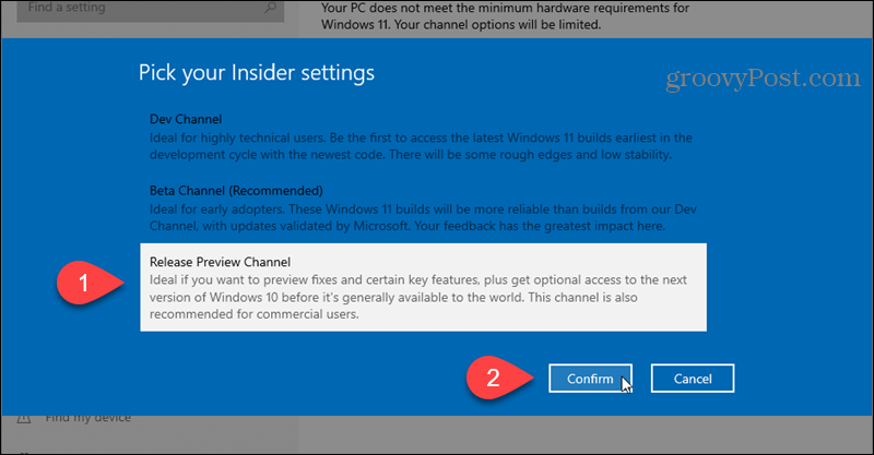 Valitse Windows Insider -ohjelman julkaisun esikatselukanava